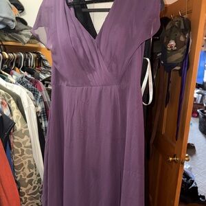 Azazie Lilac V-Neck Chiffon Midi Dress